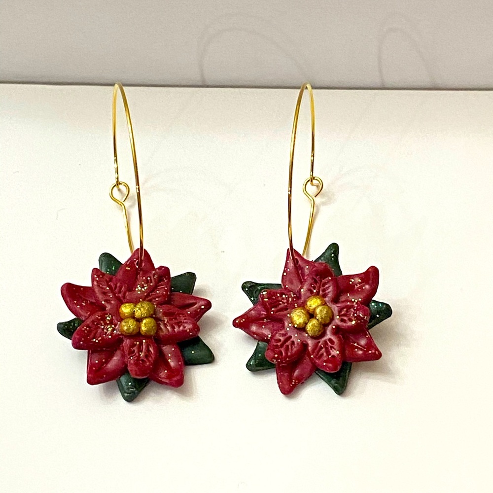 Poinsettia Hoop Earrings